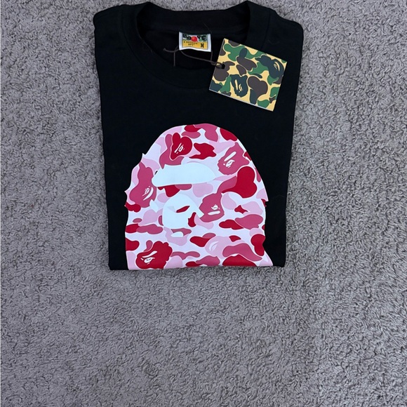 Bape Black Tee with Pink Camo Ape Head - Picture 3 of 4
